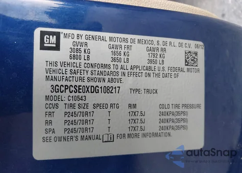 2013 Chevrolet Silverado 1500 Lt z USA, uszkodzony, nr VIN 3GCPCSE0XDG108217